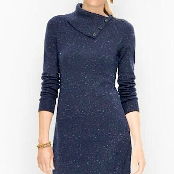 Talbots Cowel Neck Sweater Midi Dress Button Detail New Petite Casual Office - Picture 2 of 13